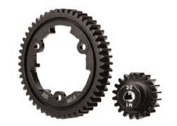 Spur gear, 50-tooth (machined, hardened steel) (wide-face)/ gear, 20-T pinion (1.0 metric pitch) (fi