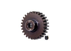 Gear, 27-T pinion (machined, hardened steel) (1.0 metric pitch) (fits 5mm shaft)/ set screw