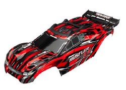 Traxxas Body, Rustler 4X4, red/ window, grill, lights decal sheet (assembled with front & rear body