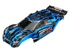 Traxxas Body, Rustler 4X4, blue/ window, grill, lights decal sheet (assembled with front & rear body