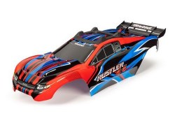 Traxxas Body, Rustler 4X4, Red & Blue/ Window, Grille, Lights Decal Sheet (Assembled With Front & Re
