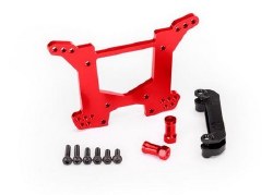 Shock tower, rear, 7075-T6 aluminum (red-anodized) (1)/ body mount bracket (1)