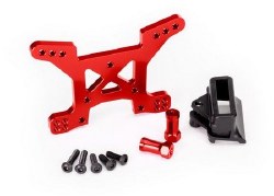 Shock tower, front, 7075-T6 aluminum (red-anodized) (1)/ body mount bracket (1)