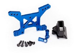 Shock tower, front, 7075-T6 aluminum (blue-anodized) (1)/ body mount bracket (1)