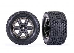 Traxxas Tires & wheels, assembled, glued (2.8") (RXT charcoal gray & black chrome wheels, Gravix tir
