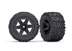 Traxxas Tires & wheels, assembled, glued (2.8") (Rustler 4X4 black wheels, Talon Extreme tires, foam