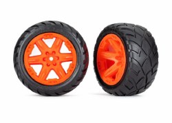Traxxas Tires & wheels, assembled, glued (2.8") (RXT orange wheels, Anaconda tires, foam inserts) (4
