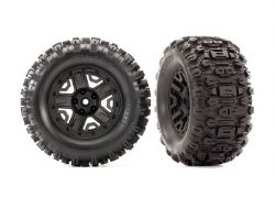 Tires & wheels, assembled, glued (2.8") (Rustler 4X4 black wheels, Sledgehammer tires, foam inserts)