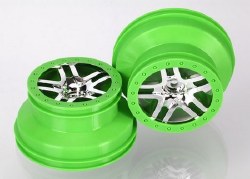 Wheels, Sct Split-Spoke, Chrome, Green Beadlock Style, Dual Profile (2.2" Outer, 3.0" Inner) (4wd Fr