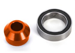 Traxxas Bearing adapter, 6061-T6 aluminum (orange-anodized) (1)/ 10x15x4mm ball bearing (black rubbe