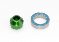 Bearing adapter, 6061-T6 aluminum (green-anodized) (1)/ 10x15x4mm ball bearing (black rubber sealed)