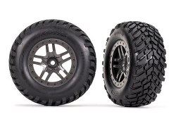 Traxxas Tires & Wheels Assembled Glued (Sct Split-Spoke Gray Beadlock Style Wheels Sct Off-Road Raci