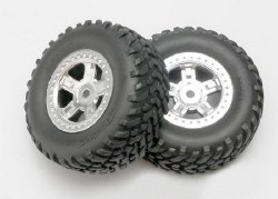 raxxas Tires and wheels, assembled, glued (SCT satin chrome wheels, SCT off-road racing tires, foam