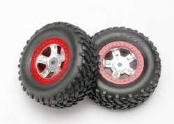 Traxxas SCT Pre-Mounted Tires & Wheels w/Red Beadlock (Satin Chrome) (2)