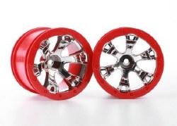 Wheels, Geode 2.2" (chrome, red beadlock style) (12mm hex) (2)