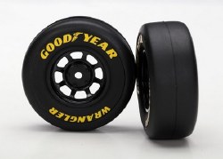 Tires and wheels, assembled, glued (8-spoke wheels, black, 1.9 Goodyear Wrangler tires) (2) for 1/16