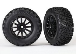 Tires & wheels, assembled, glued (black wheels, gravel pattern tires, foam inserts) (2) (TSM rated)