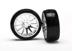 LaTrax Tires & wheels, assembled, glued (12-spoke chrome wheels, slick tires) (2)