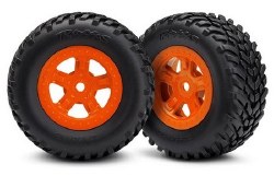 LaTrax Tires and wheels, assembled, glued (SCT orange wheels, SCT off-road racing tires) (1 each, ri