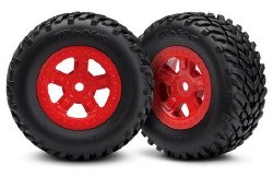 LaTrax Tires and wheels, assembled, glued (SCT red wheels, SCT off-road racing tires) (1 each, right