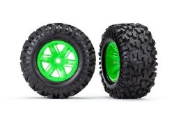 Tires & wheels, assembled, glued (X-Maxx green wheels, Maxx AT tires, foam inserts) (left & right) (