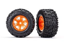 Tires & wheels, assembled, glued (X-Maxx orange wheels, Maxx AT tires, foam inserts) (left & right)