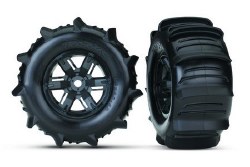 Tires & Wheels, Assembled, Glued (X-Maxx Black Wheels, Paddle Tires, Foam Inserts) (Left & Right) (2