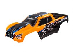 Body, X-Maxx, orange (painted, decals applied) (assembled with front & rear body mounts, rear body s