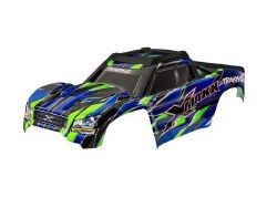 Body, X-Maxx, green (painted, decals applied) (assembled with front & rear body mounts, rear body su