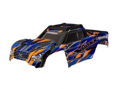 Body, X-Maxx, orange (painted, decals applied) (assembled with front & rear body mounts, rear body s