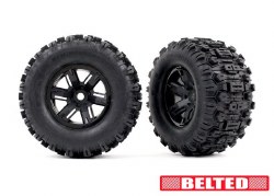 Tires & wheels, assembled, glued (X-Maxx® black wheels, Sledgehammer® belted tires, dual profile (4.