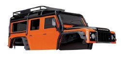 Traxxas Body, Land Rover Defender, adventure orange (complete with ExoCage, inner fenders, fuel cani