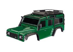 Traxxas Body, Land Rover Defender, green (complete with ExoCage, fuel canisters, jack, spare tire mo