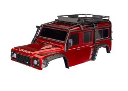 Traxxas Body, Land Rover Defender, red (complete with ExoCage, fuel canisters, jack, spare tire moun