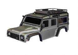 Traxxas Body, Land Rover Defender, silver (complete with ExoCage, fuel canisters, jack, spare tire m