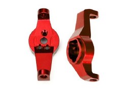 Caster blocks, 6061-T6 aluminum (red-anodized), left and right