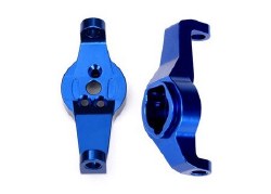 Caster blocks, 6061-T6 aluminum (blue-anodized), left and right