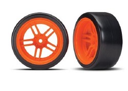 Tires and wheels, assembled, glued (split-spoke orange wheels, 1.9" Drift tires) (rear)