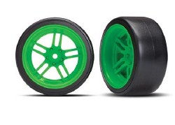 Tires and wheels, assembled, glued (split-spoke green wheels, 1.9" Drift tires) (rear)