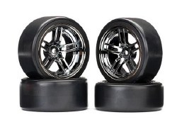 Tires and wheels, assembled, glued (split-spoke black chrome wheels, 1.9" Drift tires) (front and re