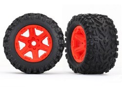 Traxxas Tires & wheels, assembled, glued (orange Carbide wheels, Talon EXT tires, foam inserts) (2)
