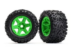 Traxxas Tires & wheels, assembled, glued (green Carbide wheels, Talon EXT tires, foam inserts) (2) (