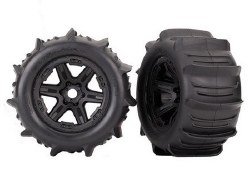 Traxxas Tires & wheels, assembled, glued (black Carbide 3.8" wheels, paddle tires, foam inserts) (2)