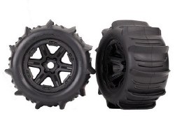 Tires & wheels, assembled, glued (black Carbide 3.8" wheels, paddle tires, foam inserts) (2) (TSM ra