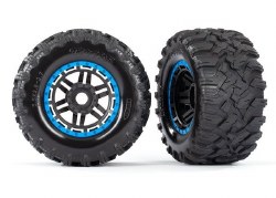 Tires & wheels, assembled, glued (black, blue beadlock style wheels, Maxx MT tires, foam inserts) (2