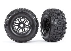 Traxxas Sledgehammer Tires & wheels, assembled, glued (black wheels, dual profile (2.8" outer, 3.6"