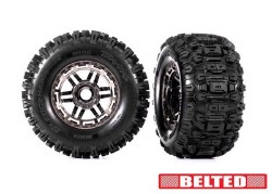 Traxxas Tires & wheels, assembled, glued (black chrome wheels, belted Sledgehammer?? All-Terrain tir