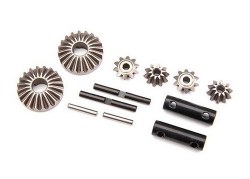 Gear set, differential (output gears (2)/ spider gears (4)/ spider gear shaft (2)/ output shaft (2)/