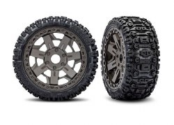 Traxxas Tires & wheels, assembled, glued (3.0" gray wheels, Sledgehammer?? belted tires, foam insert