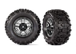 Traxxas Tires & wheels, assembled, glued (black chrome 2.8" wheels, Sledgehammer tires, foam inserts